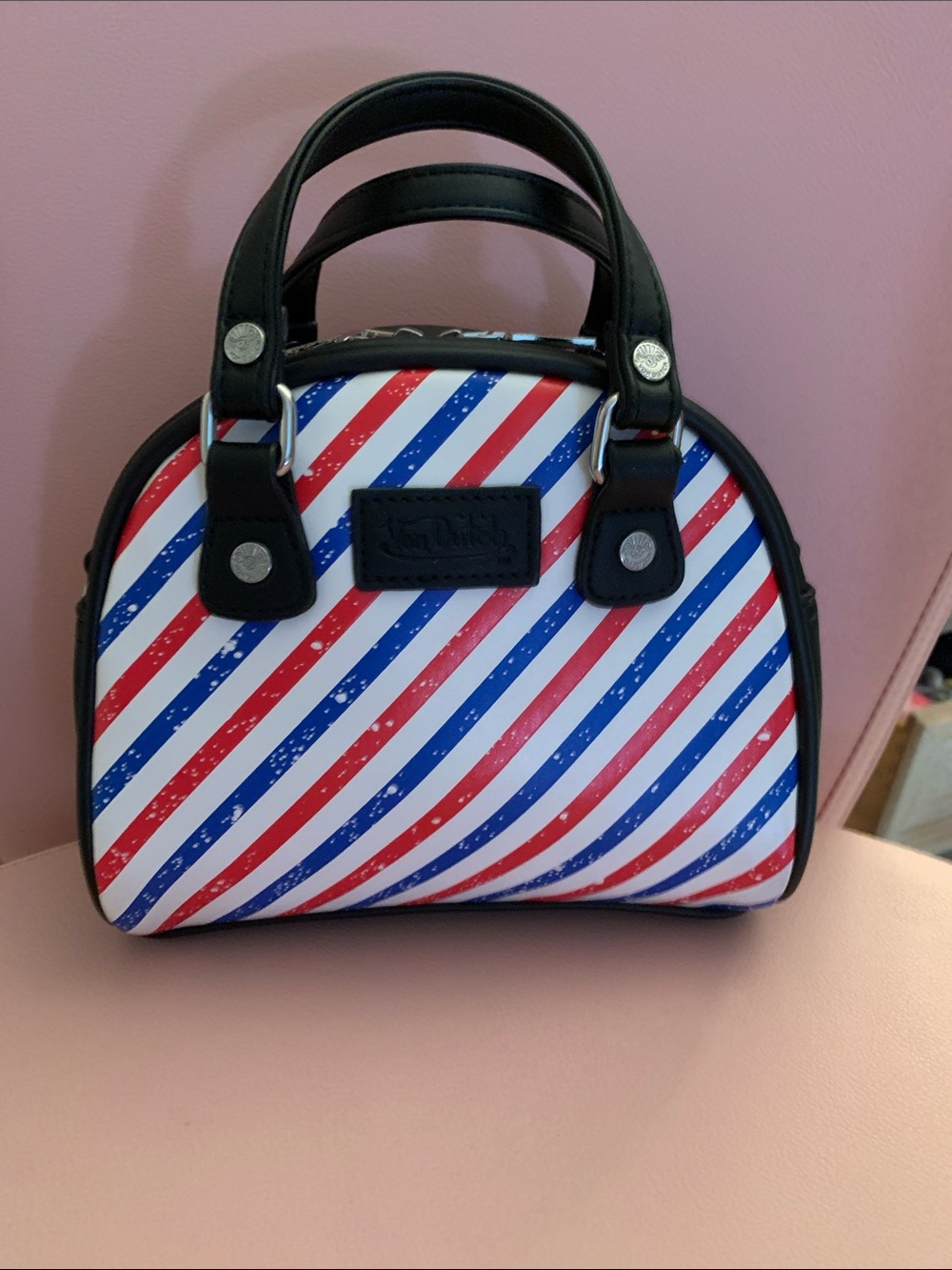 Von Dutch Red White Blue Striped Mini Dome Bag - Picture 5 of 8